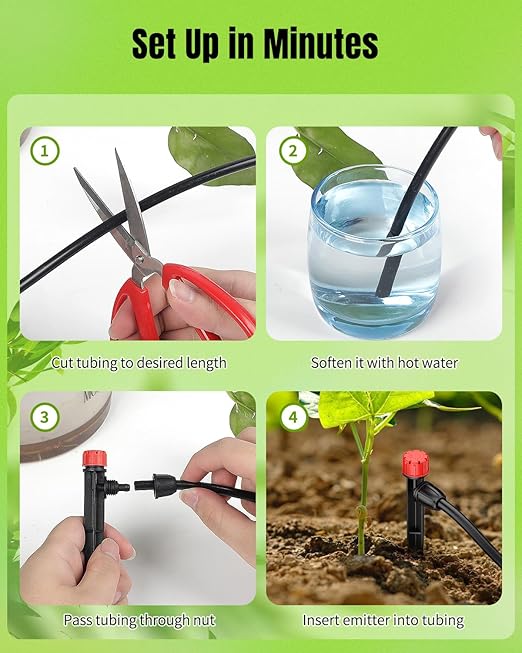 Pawfly 30 Pcs Drip Emitters for 1/4" Drip Irrigation Tubing, Drip Irrigation Emitters Sprinkler Heads with Adjustable 360 Degree Water Flow, Garden Drippers for Plants Watering System