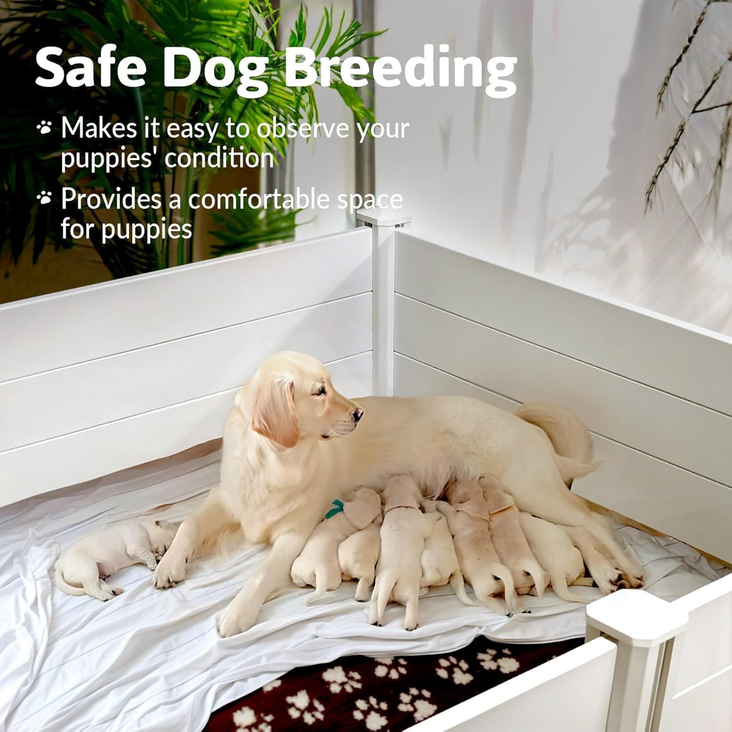 Whelping Box for Large Breed Dogs, Whelping Box for Puppies, PVC Puppy Playpen, Waterproof & Rustproof Whelping Pen, Puppy Whelping Supplies, Raised Garden Bed, Indoors & Outdoors, 48x48x18 in, White