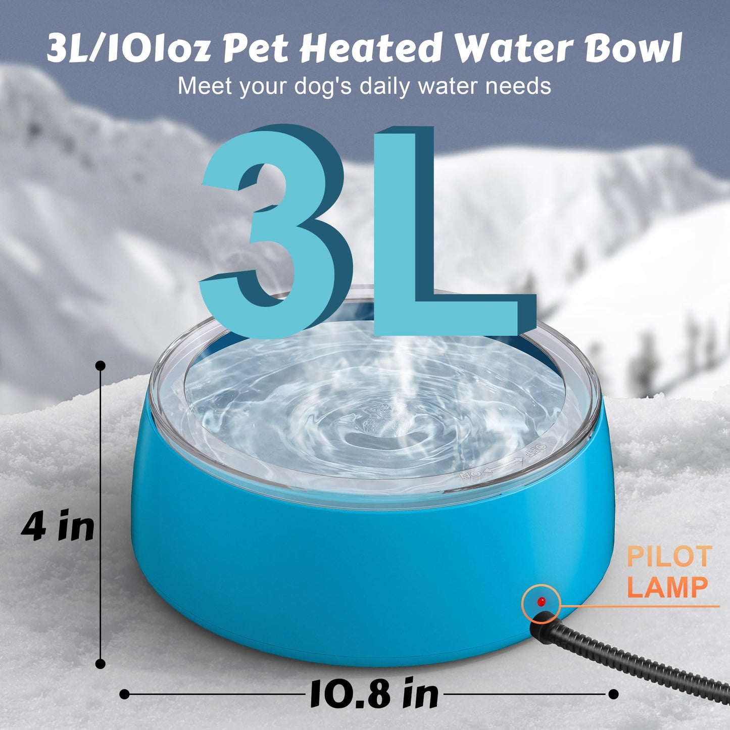 Newget 3L Heated Water Bowl, Outdoor Large Heated Dog Bowls, Outside Waterproof Heated Pet Bowl with Chew Resistant Cord, Smart Thermal Dish Provides Drinkable Water in Winter for Cat, Rabbit, Chicken