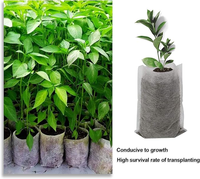 Augshy Nursery Growing Bags - 400pcs Fabric Plant Pots, Non-Woven Grow Bags for Seeding, Starter Seedling Plants, Home Garden, Outdoor, Greenhouse