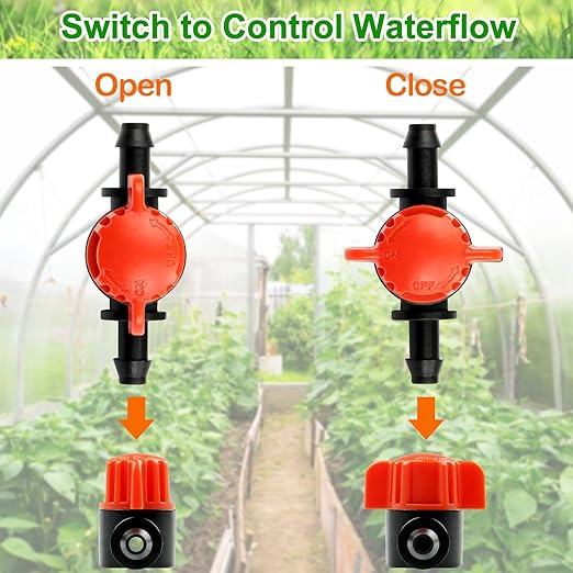 JAYEE 30Pcs Drip Irrigation 1/4 inch Barbed Valve, Drip Line Parts 1/4" Shut Off Valve Fits for 1/4 Inch Drip Irrigation Tubing, Drip Irrigation Fittings Switch Valves for Drip or Sprinkler Systems