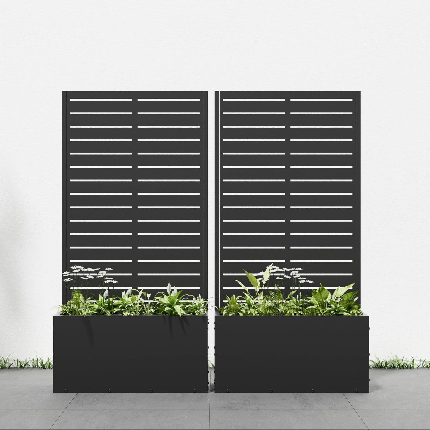 Casaphoria 47"x24" Metal Raised Garden Bed with Trellis(2 Pack), Outdoor Planter Box with Wheels & Drainage Holes for Climbing Plants, Flowers, Elevated Garden Kit with Privacy Screen, Black-Louvered