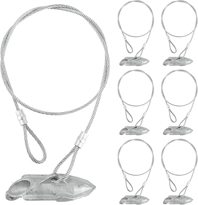 6 Pack Ground Earth Anchors - Easy Hook Anchor with 30" Long x 1/8" Cable, Ideal for Securing Shed, Fence, Green House, Swing Set and More..