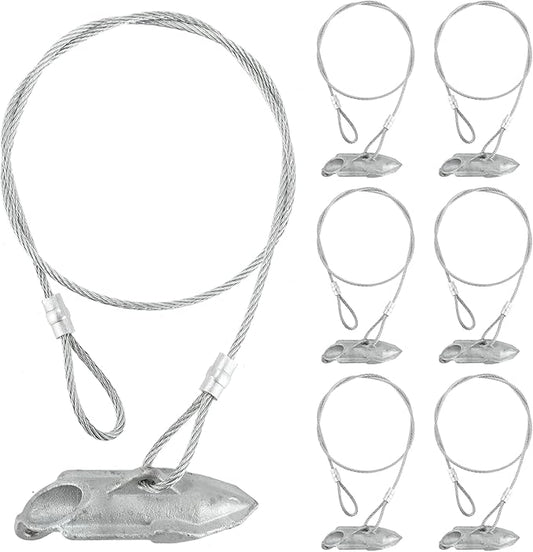 6 Pack Ground Earth Anchors - Easy Hook Anchor with 30" Long x 1/8" Cable, Ideal for Securing Shed, Fence, Green House, Swing Set and More..