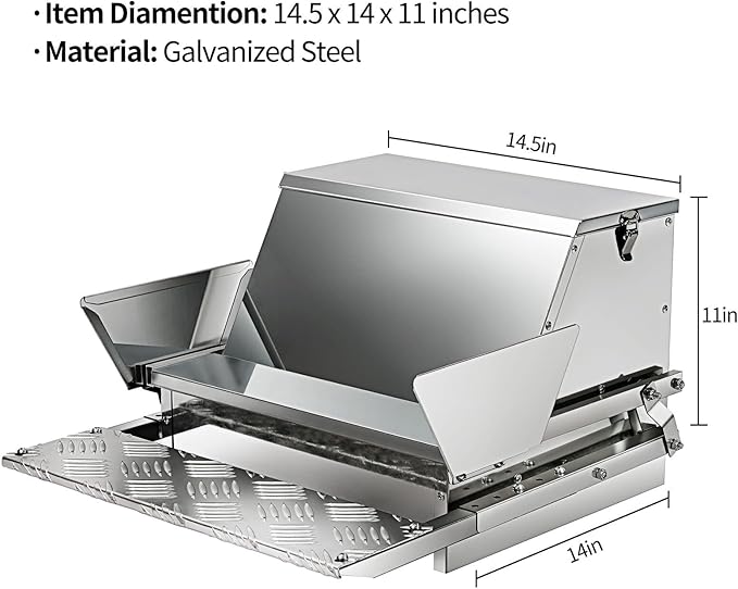 RYFT Automatic Chicken Feeder 25 lb Galvanized Steel Poultry Feeder, Up to 12 Chickens 10 Days with Weatherproof Lid, for Chickens, Ducks, Fowl