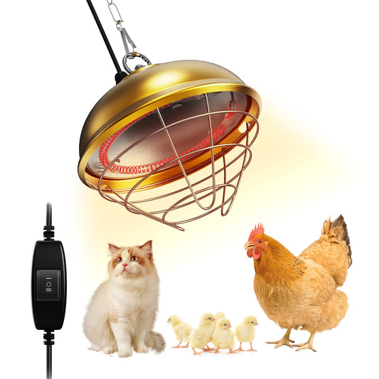 Heat Lamp for Chickens, 170W & 350W Adjustable Heating Temperature and Hanging Height, Chicken Coop Heater, Brooder Lamp, Carbon Fiber Heating Lamp for Chicks, Ducks, Rabbits, Cats, Dogs, Livestocks