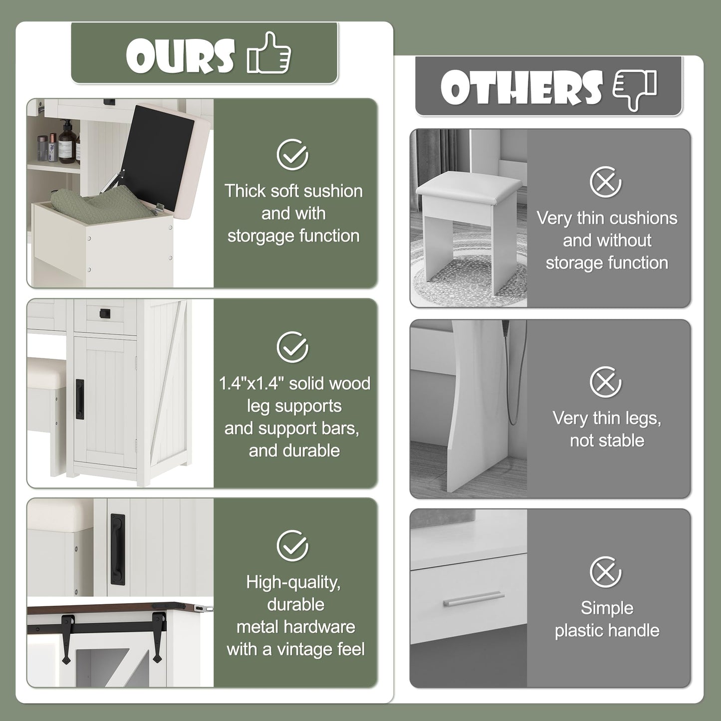 Merax 43.3" Farmhouse Makeup Vanity Desk with Lighted Mirror,Vanity Table Set with Storage Stool with Sliding Barn Door Hidden Shelves & 3 Drawers & 4 Cabinets,Beige