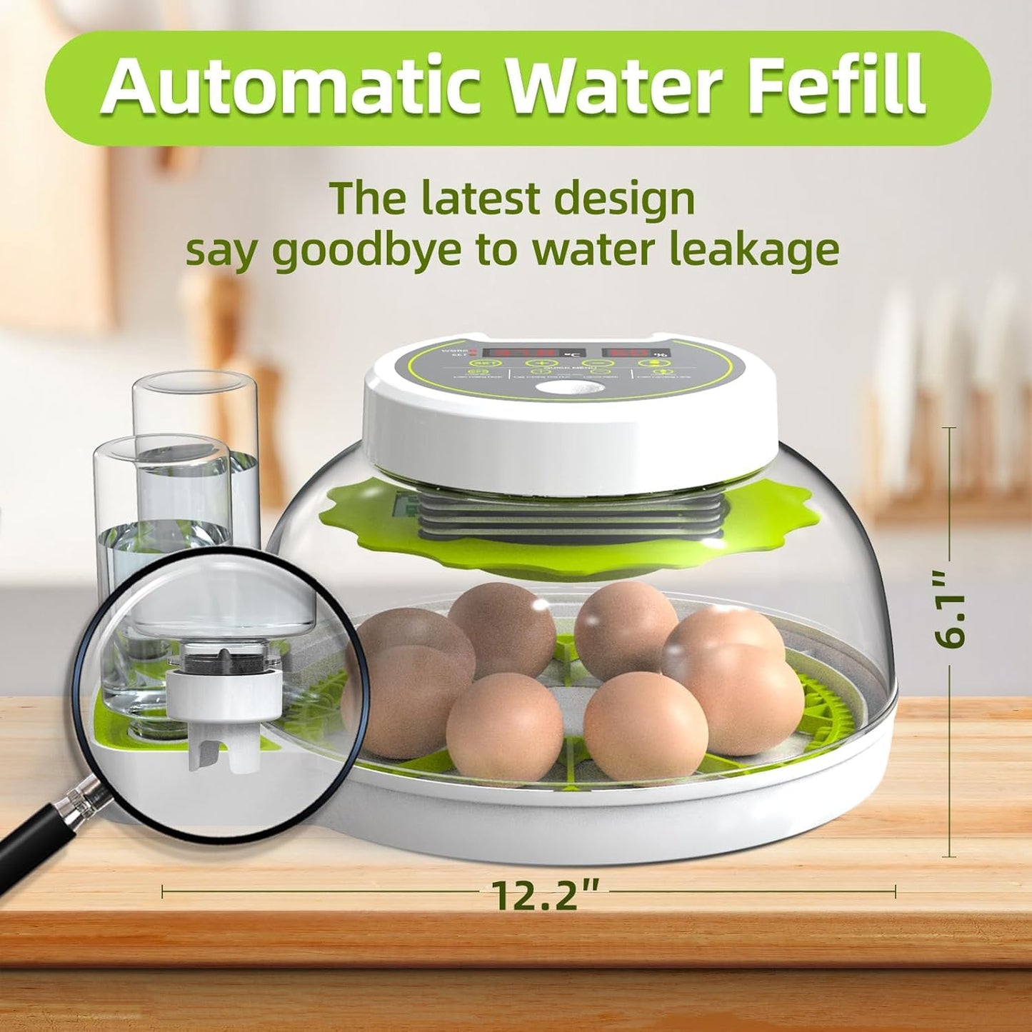 HOWUXZO Incubators for Hatching Eggs, 8 Egg Incubator with Automatic Egg Turning, Temperature and Humidity Display, Egg Candler, Chicken, Quail, Duck, Goose, Incubator for Home & Farm