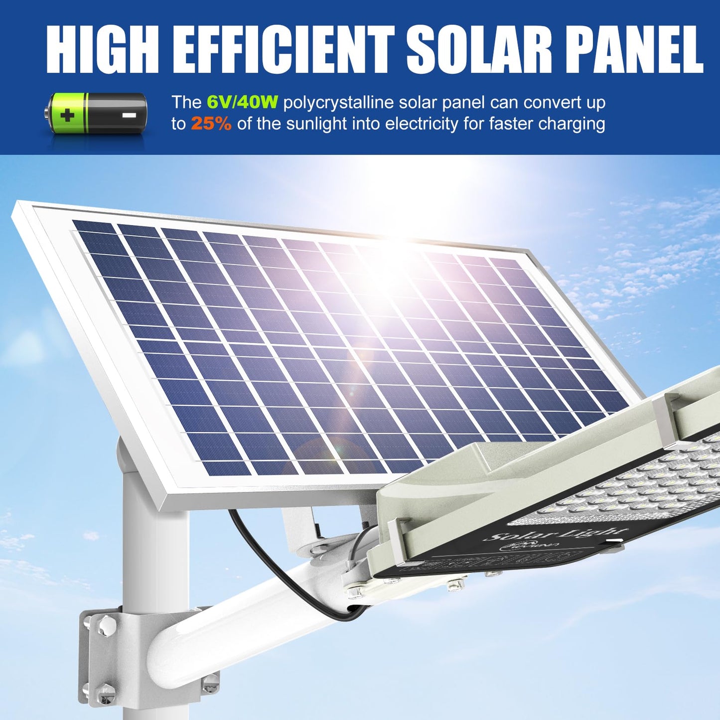 WYWNA 2 Pack 8000W +2PACK 6000W Solar Street Lights Outdoor - 6500K Solar Parking Lot Lights Commercial Dusk to Dawn, Heavy Duty Split Type LED Solar Street Light Remote Control