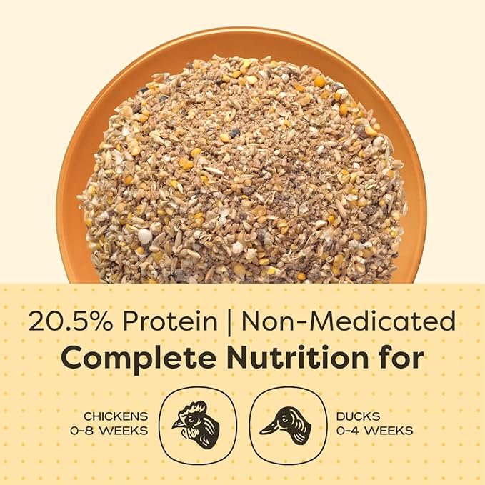 Scratch and Peck Feeds Whole Grain Starter Mash Chicken and Duck Feed - 40 lbs Bag - Corn-Free and Soy-Free - 20.5% Protein, Certified Organic and Non-GMO Project Verified Chicken Food