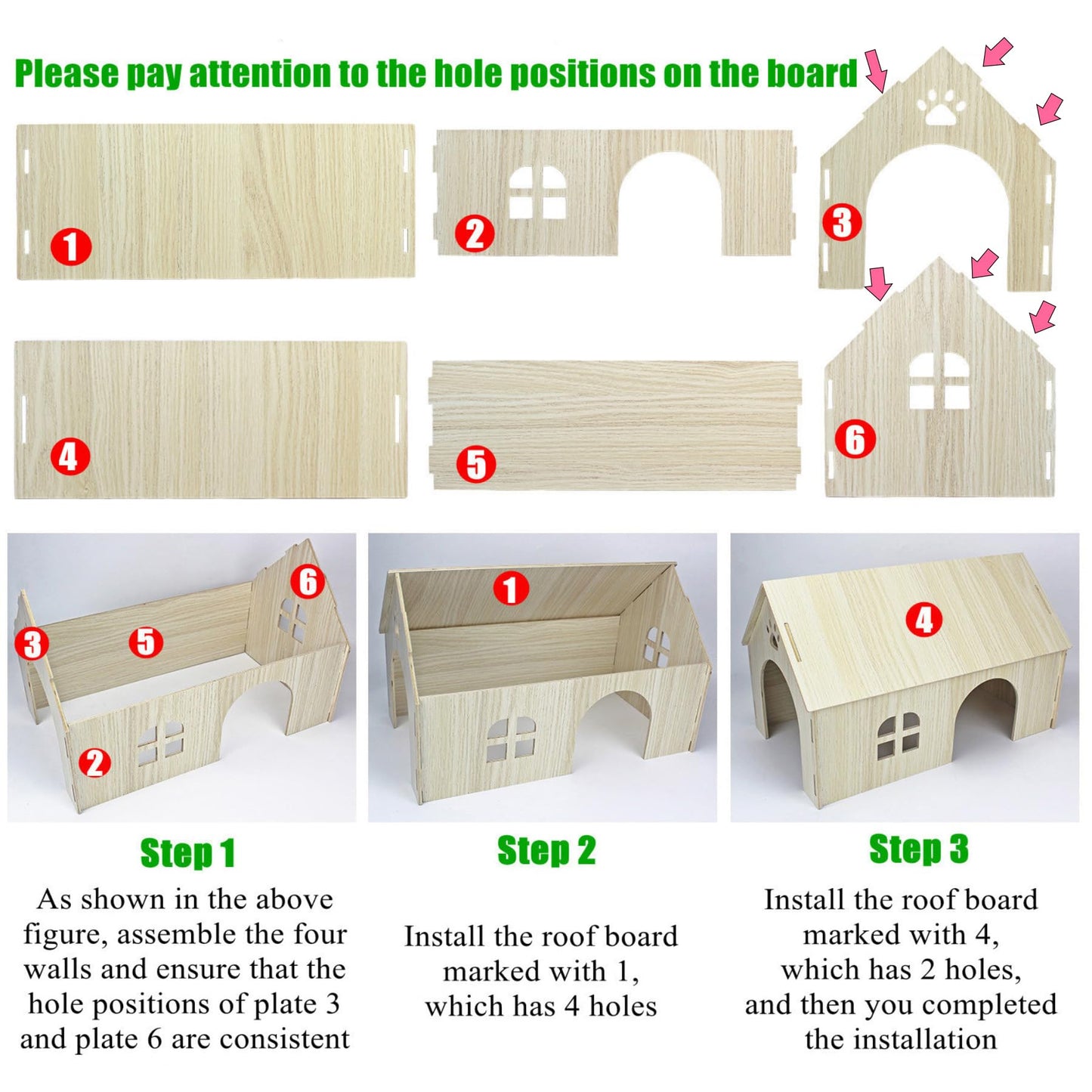 Amonk Guinea Pig Hideout 15x9x10 inch Large Size Wooden House with Window and Roof Wood Hut Habitats Decor for Bunny, Chinchillas, Dwarf Rabbits, Hamsters, and Other Small Pet Animals