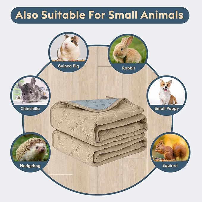 Washable Guinea Pig Cage Liner - 4 Pack Reusable Washable Pee Pads，Waterproof Guinea Pig Bedding for Small Animal - Rabbit Bunny Hamster Puppy (Cream, 12" X 12" - 4 Pack)