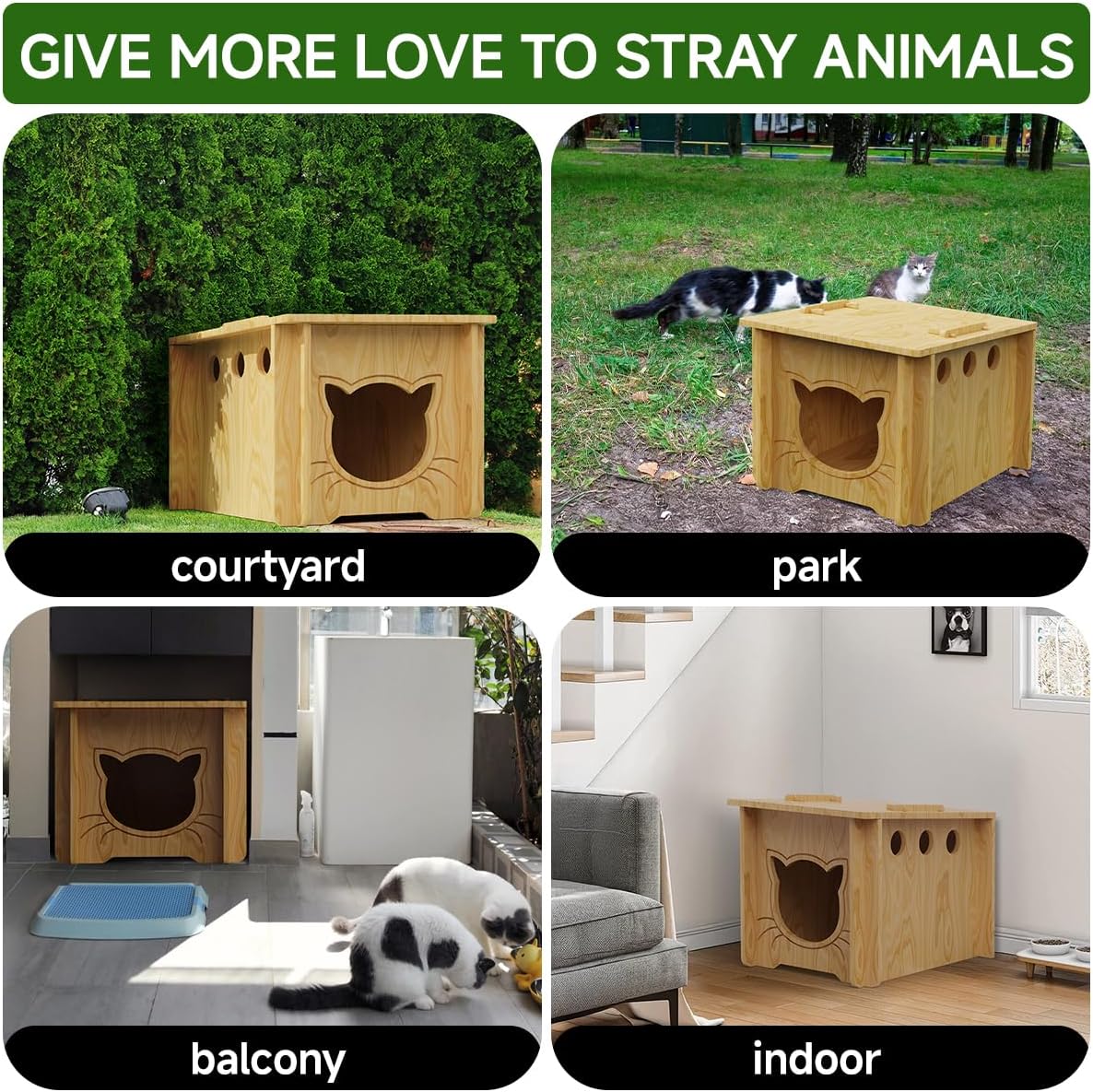 Pinewood Cat House, Weatherproof Wooden Bunny Rabbit Cat Hutch Outdoor Pet Cage Shelter Feral Cat House, Small Pet House and Habitats