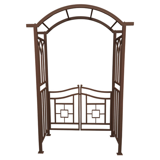 Brown Aluminum Garden Arbor Arch with Gate