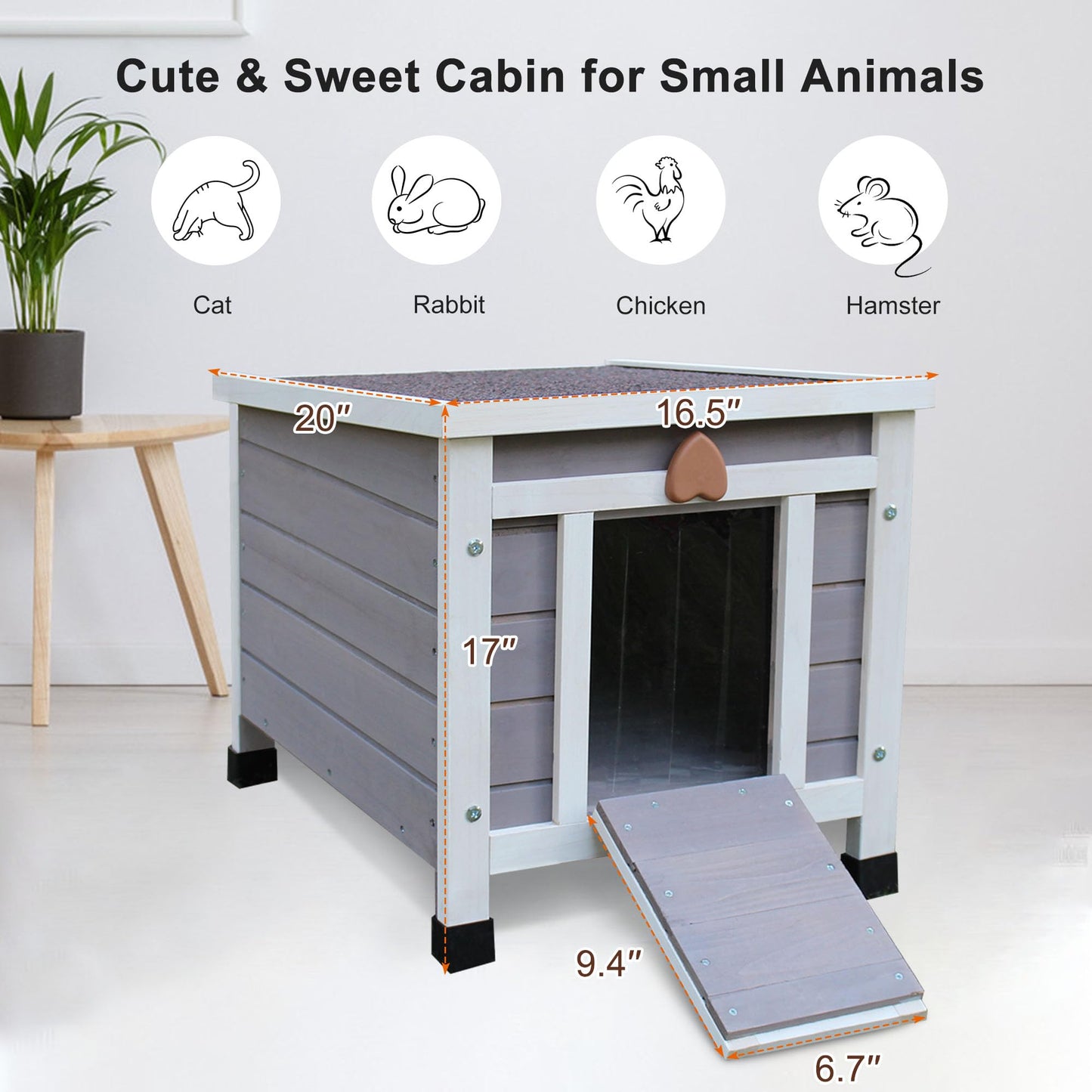 Rockever Outdoor Cat House,Outdoor cat Houses for Feral Cats Weatherproof Rabbit Hutch Small, Wooden Small Pet House and Habitats-Grey