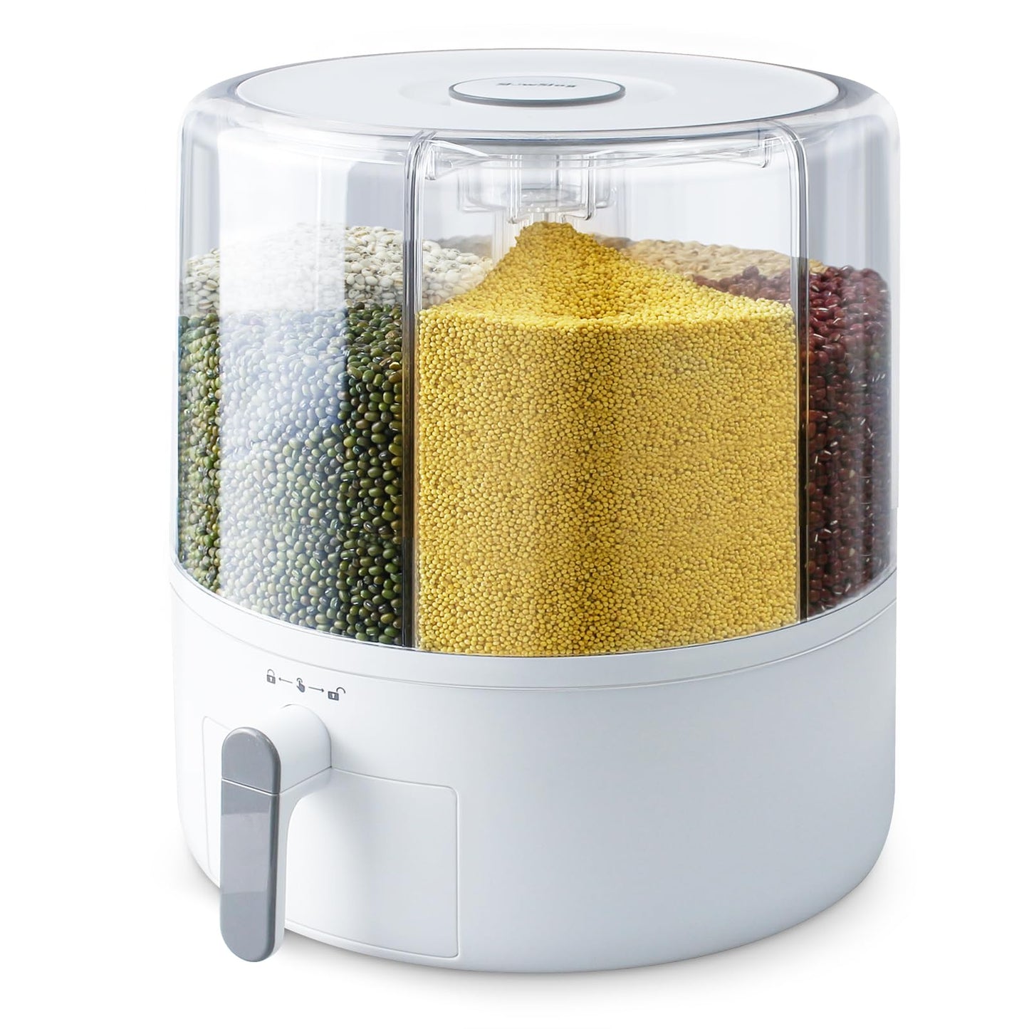 Slow Slog 16lb Grain Dispenser 6 Grid Grain Container, 360° Rotating Dry Food Dispenser, Airtight Storage, Upgrade 6 Compartment Rotating Grain Dispenser Storage Container