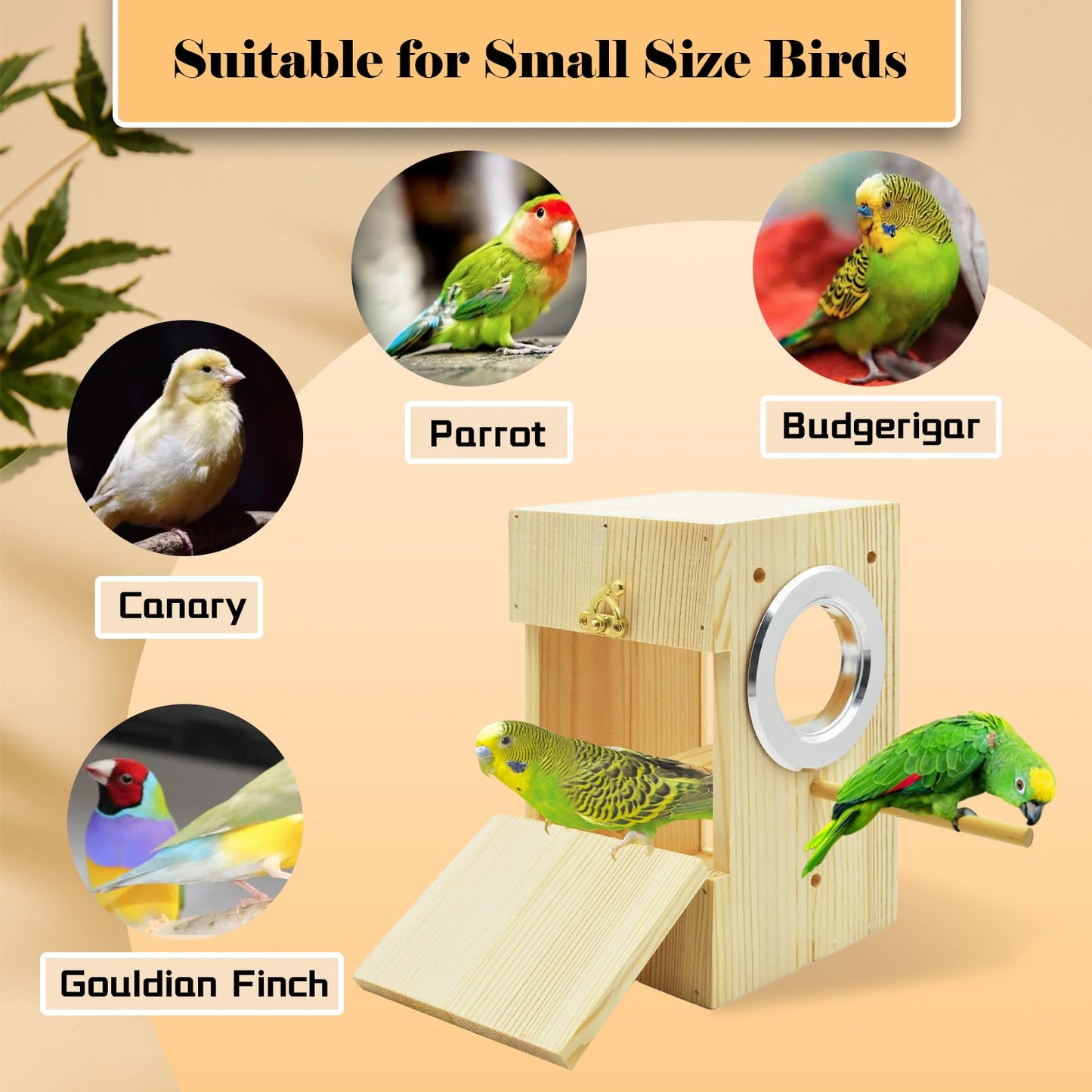 MUYG Parakeet Nesting Box,Transparent Bird Nest Boxs Natural Wooden Breeding Box with Coconut Fiber,Birds Cage House with Perch for Canary Budgies Gouldian Finch Cockatiel Conure and Other Small Birds