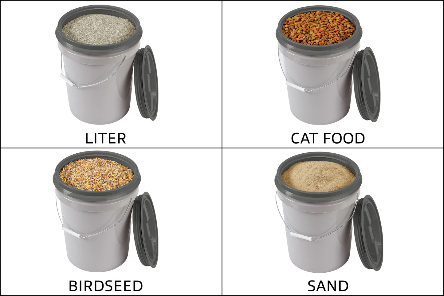 Mighty Tuff 5 Gallon / 21 Pound Pet Food Storage Container, Pack of 2 with Metal Handle and Airtight Lid to Lock in Freshness, Light Grey Base & Dark Grey Lid