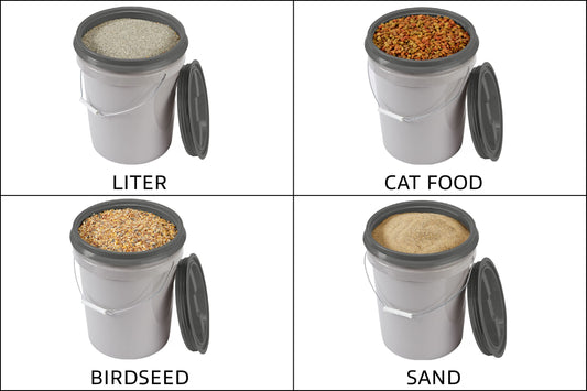 Mighty Tuff 5 Gallon / 21 Pound Pet Food Storage Container, Pack of 2 with Metal Handle and Airtight Lid to Lock in Freshness, Light Grey Base & Dark Grey Lid