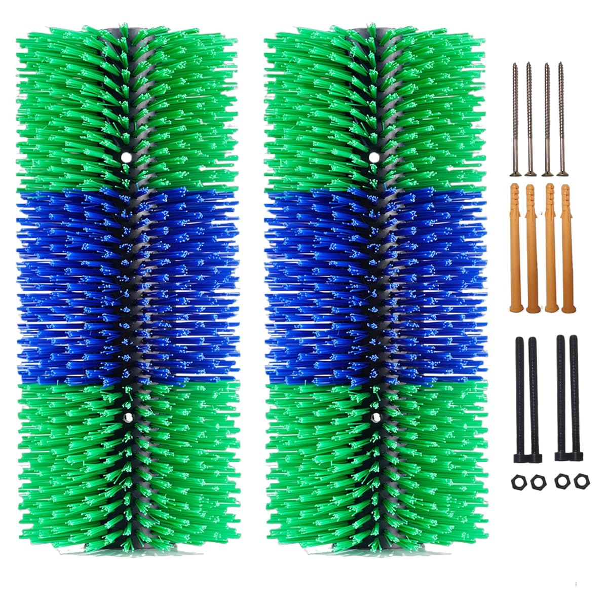 Adjustable Livestock Scratching Brush Kit — Durable Nylon Back Scratcher for Cattle, Horses & Goats with Mounting Hardware & Massaging Bristles