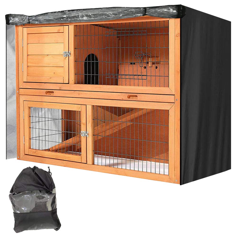 COOSOO Rabbit Hutch Cover Outdoor Waterproof Double Rabbit Cage Dust Cover for Winter Pet Cage Protection with Zipper Opening Visible Window Vent Holes 48x20x41/122x50x105cm