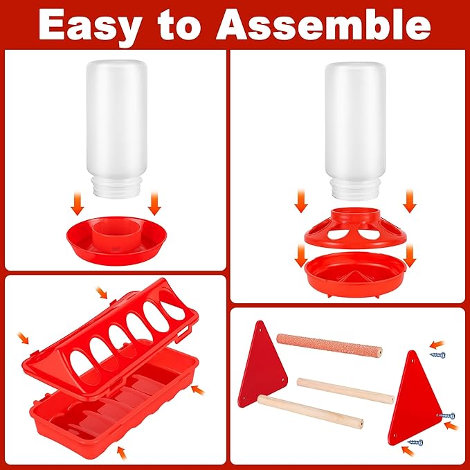 Chick Feeder and Waterer Kit, Plastic Baby Chicken Feeder and Waterer Set with Chick Perch