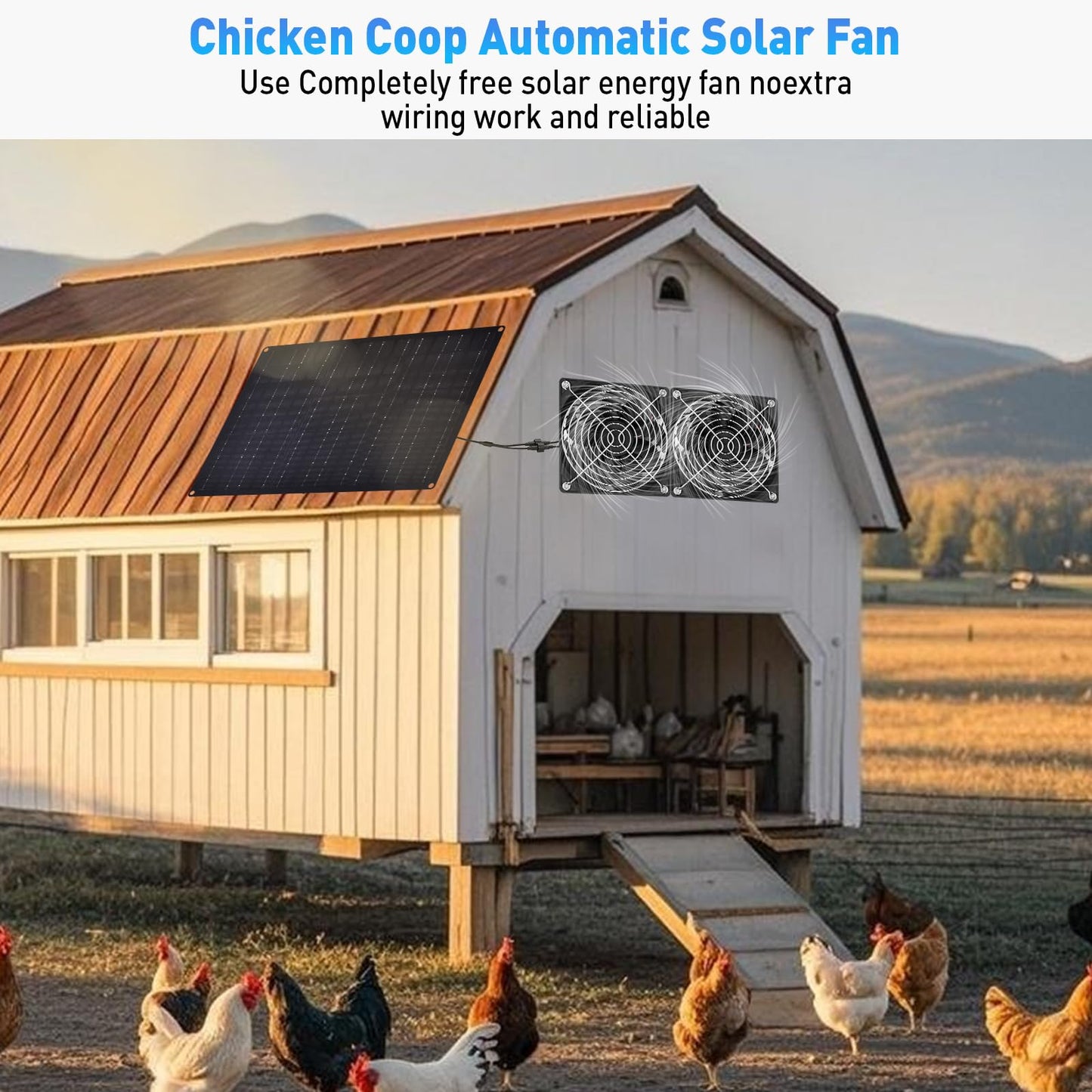 HASDSAGY Solar Powered Fan, Solar Panel Fan 15W Solar Ventilation Exhaust Fan Waterproof for Outdoor Shed Chicken Coops Greenhouse Doghouses Pet House for Intake or Exhaust Air Cooling