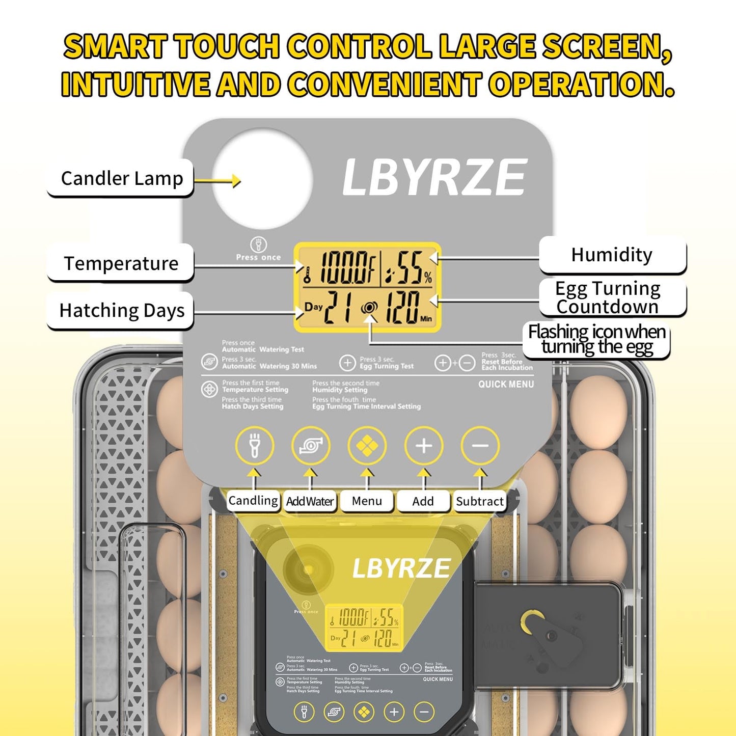 LBYRZE 48 Egg Incubators for Hatching Eggs,360° View Incubator with Automatic Egg Turning and Humidity Control,Quail Duck Chicken Incubators
