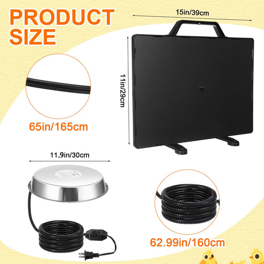 VIHOSE 2 Pcs Chicken Heater Set 1 PC Adjustable Chicken Coop Heater 77℉ to 200℉ 1 PC Stainless Steel Poultry Waterer Heated Base Radiant Heat House Heater