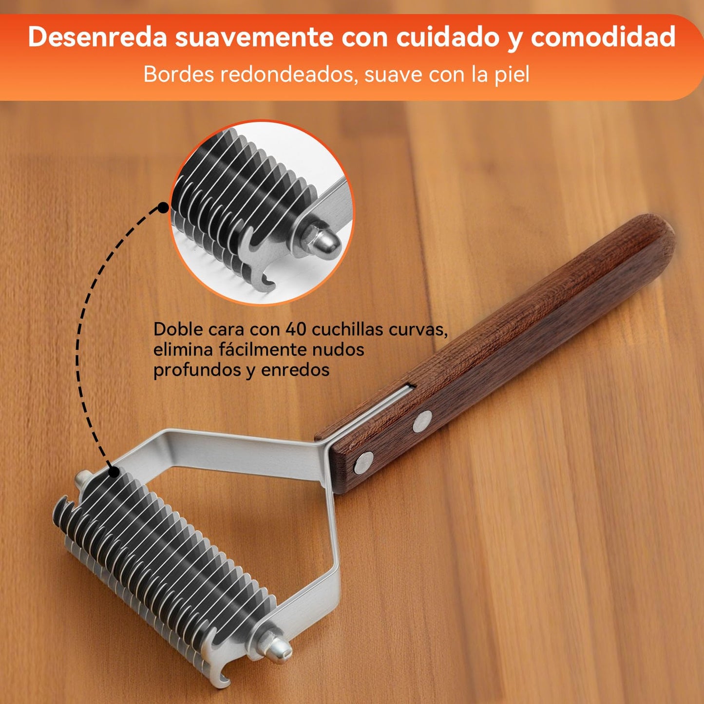 2-Sided Horse Comb Mane Deshedding Tool Goats Cow Brush for Grooming,Horse Brush Set with Leather Show Comb Holder,40 Stainless Blades and Wood Handle,Livestock,Pet