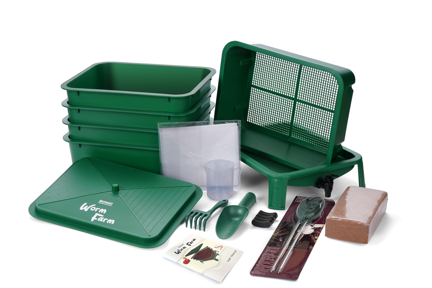 Blütezeit 5-Tray Worm Compost Bin, 53QT Worm Composter Indoor & Outdoor, Worm Farm Starter Kit for Vermicomposting, Recycling Food Waste (Green)