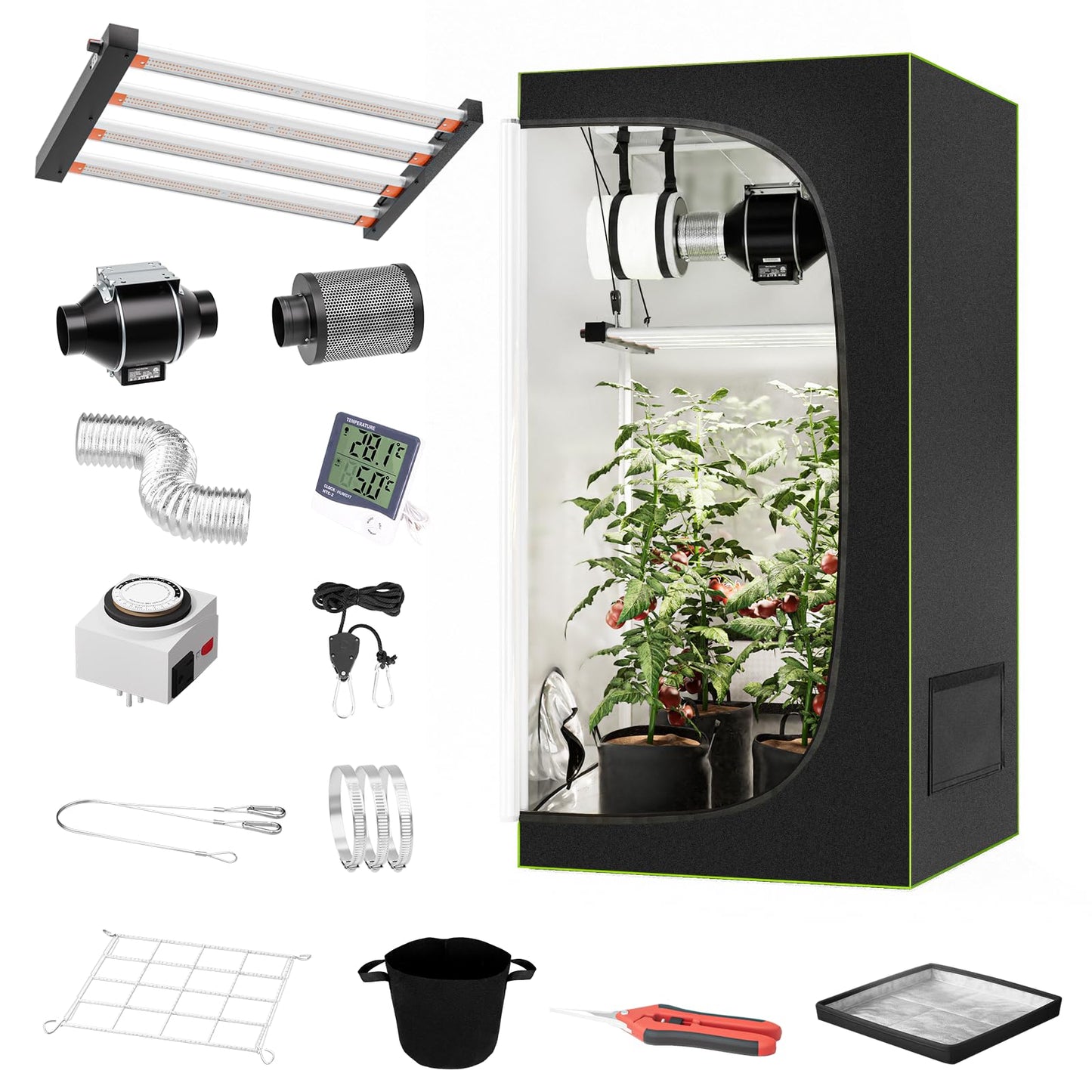SPECILITE 3x3FT Grow Tent Kit Complete System with 250W Full Spectrum LED Dimmable Grow Light, 32"x32"x63" 1680D High Reflective Mylar Indoor Greenhouse with Adjustable Speed Ventilation System