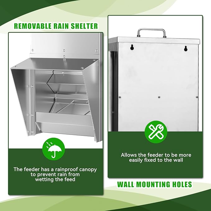 ChiPak Automatic Chicken Feeder with Timer - 25LB Capacity Stainless Steel Poultry Trough Feeders W/ 4 Sets of Timer Settings,Weatherproof Chicken Food Dispenser for 6-12 Chickens