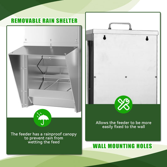 ChiPak Automatic Chicken Feeder with Timer - 25LB Capacity Stainless Steel Poultry Trough Feeders W/ 4 Sets of Timer Settings,Weatherproof Chicken Food Dispenser for 6-12 Chickens