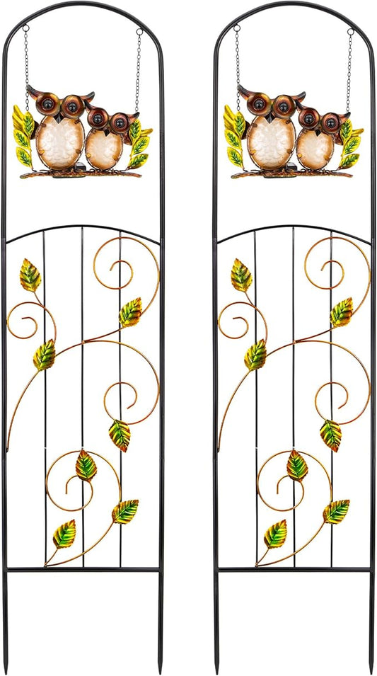 Solar-Powered Iron Plant Trellis with Lights,Voumsil Outdoor Garden Climbing Plant Support, Weatherproof Metal Stake for Vine Roses, Decorative Solar Lighting for Patio, Yard (Metallic Color 2 PCS)