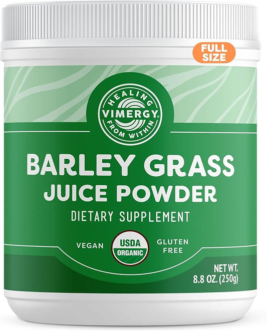 Vimergy Barley Grass Juice Powder Dietary Supplement - 0.8g per Serving (312 Servings) – Clean Superfood Formula – Promotes Cardiovascular Health* – Organic, Vegan & Gluten-Free – Regular Size 250g