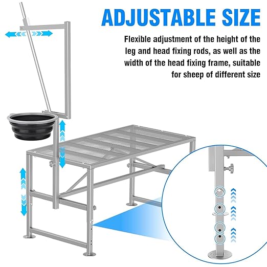 Feed Bin Goat Stand for Milking, 600LBs Goat Milking Stand, Sheep Trimming Hoof Table Iron Silver, Adjustable Size