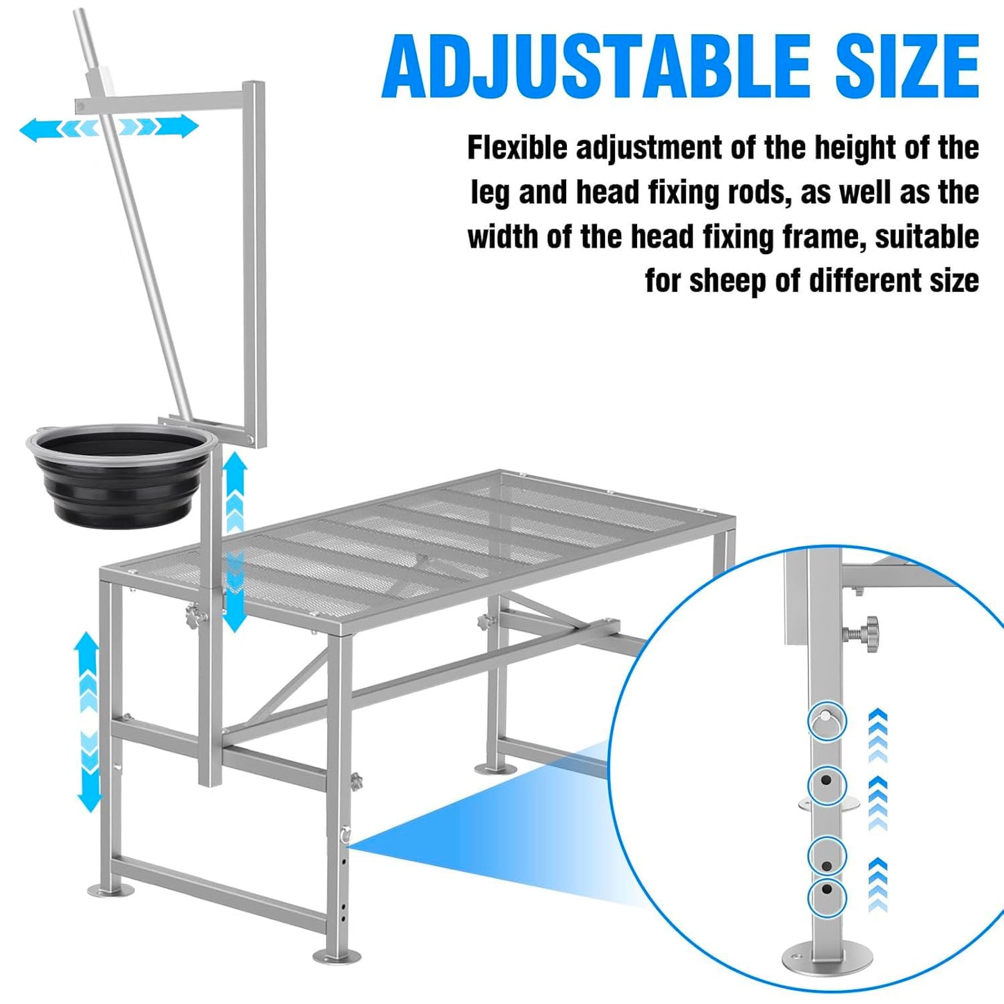 Lezbanz 600 LBs Goat Stand with Feed Bin, Goat Milking Livestock Stand for Sheep Trimming and Milking, for Hoof Trimming, with Feeder, Adjustable Size, Iron Silver