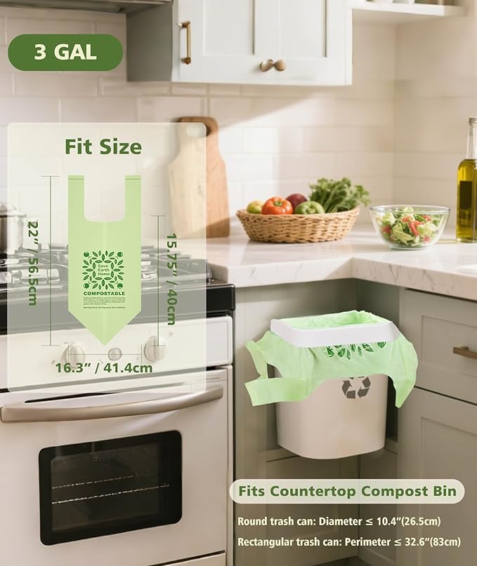 AYOTEE Small Compostable Trash Bags 3 Gallon Trash Bag with Handle, 11.36 Liter/100 Count Small Compost Bags 3 Gallon, Mini Biodegradable Compost Bags for Countertop Bin, Compostable Food Scrap Bag