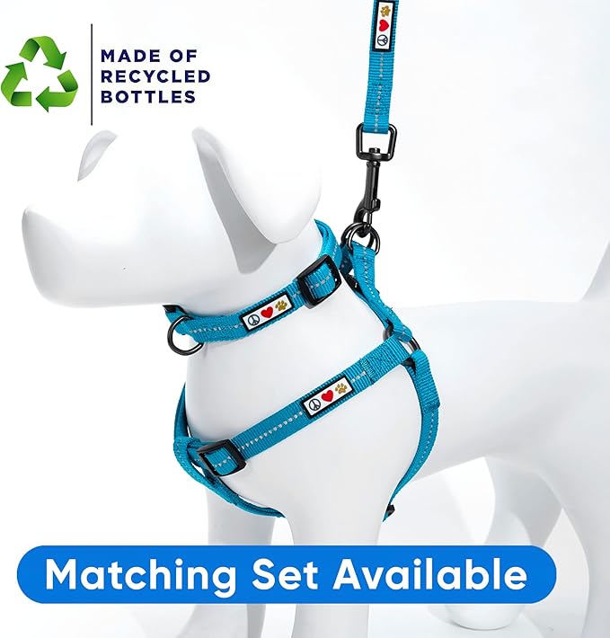 Pawtitas Recycled Dog Harness with Reflective Stitched a Puppy Harness Made from Plastic Bottles Collected from Oceans Large Teal Turquoise Wave