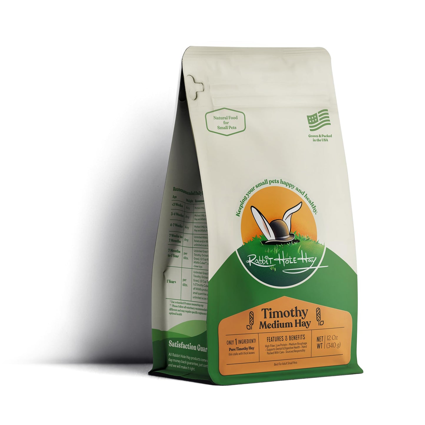 Rabbit Hole Hay - Ultra Premium Medium Timothy Hay for Small Pets - 12 oz Pack - Optimal for Small Pets