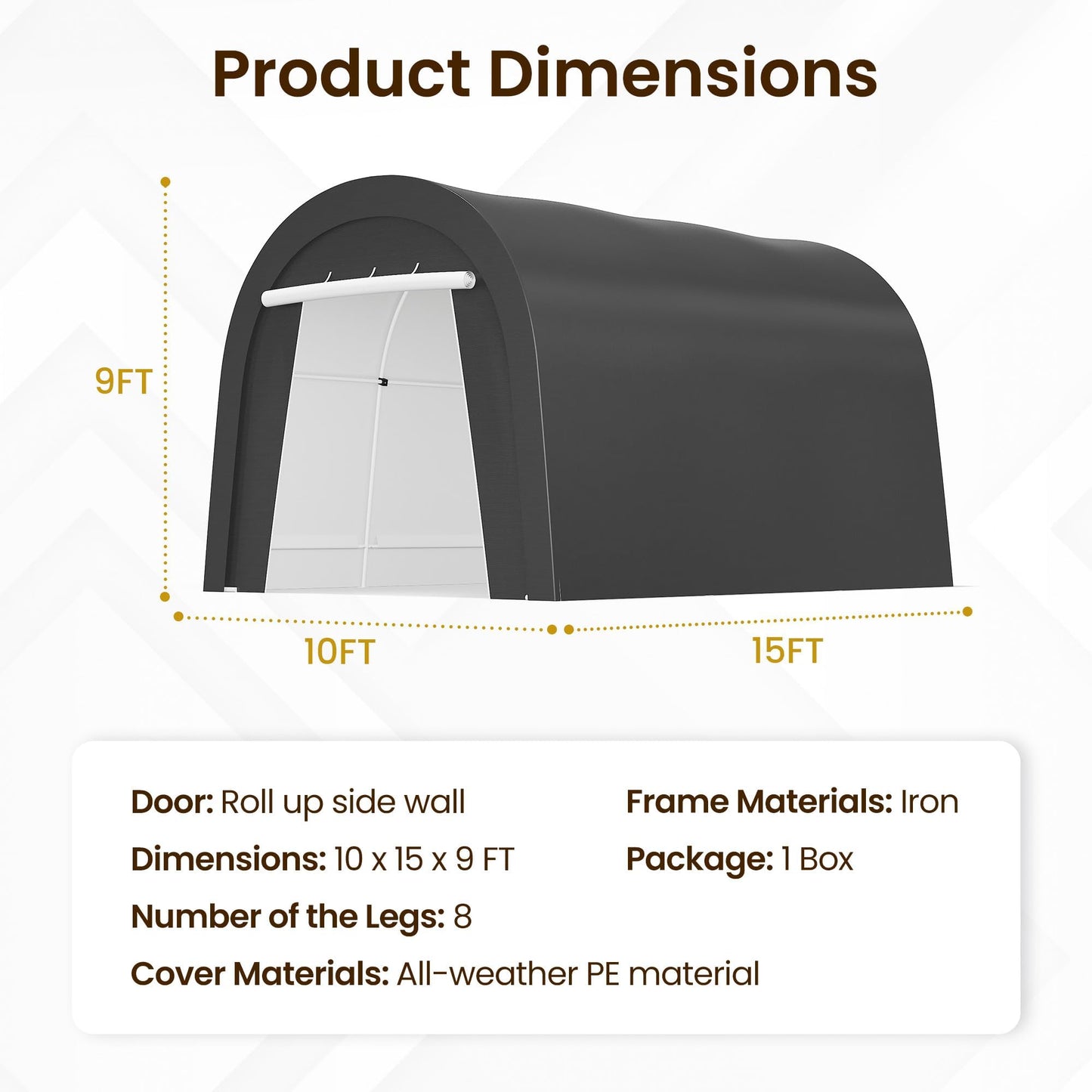 FansaFurn Carport, 10'x15' Outdoor Round Portable Garage with 2 Roll up Doors, Heavy Duty Storage Shelter Car Canopy Party Tent, Dark Gray
