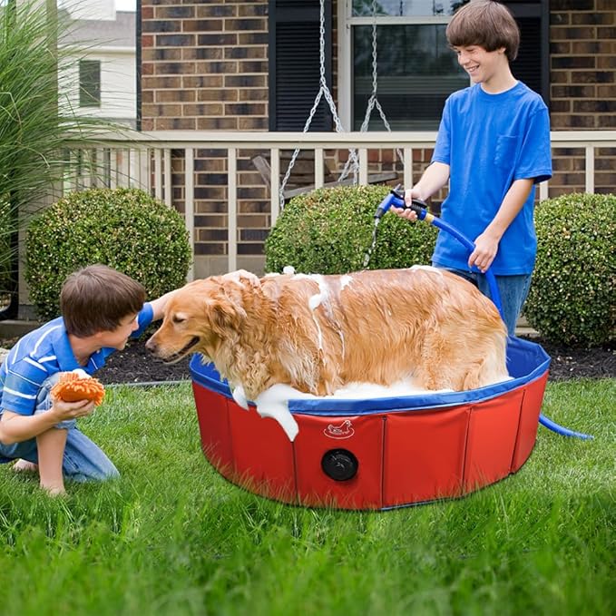 Chicken Dust Bath Tub, Foldable 33" Chicken Bath Dust PVC Pet Sand Bath Pool for Chickens, Ducks, Cats, Dogs, Quails for Farms, Chicken Coops Lime (Red)