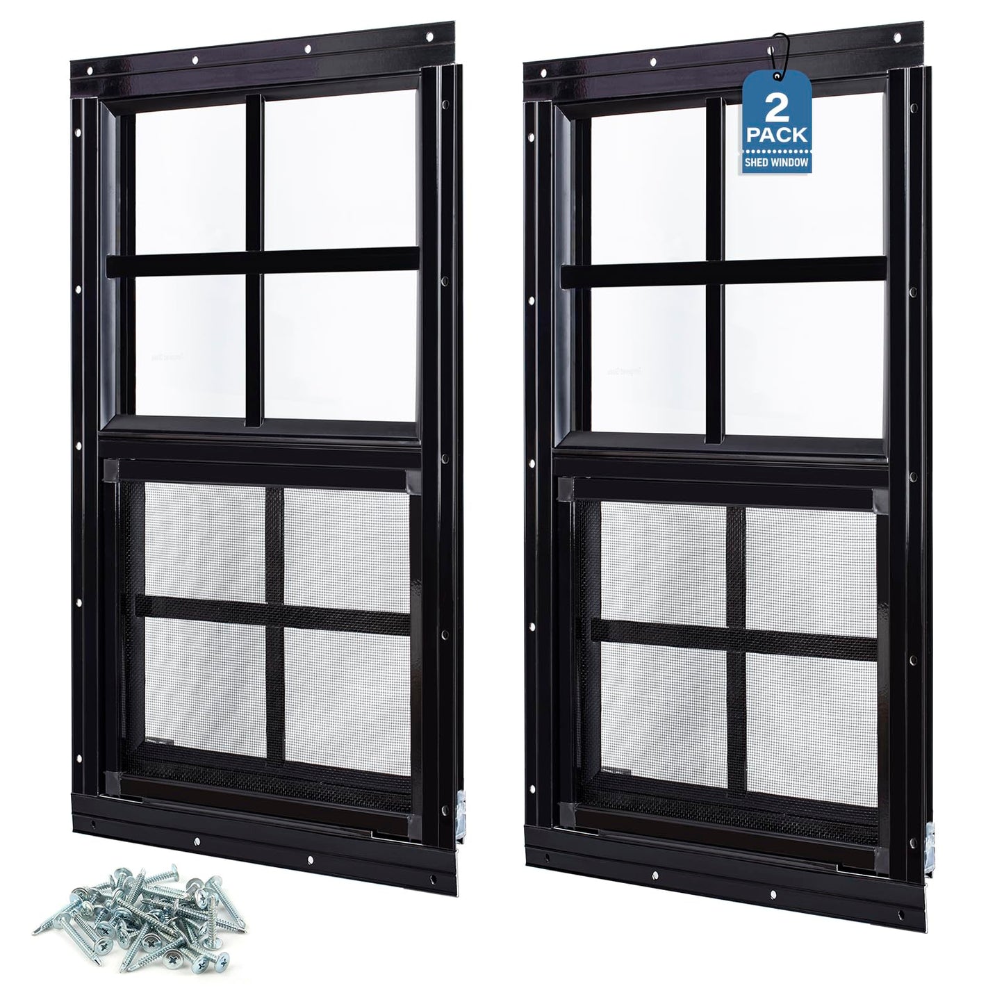 Melkus 2 Pack Shed Windows 24''x36'' Flush Mount Chicken Coop Windows with Tempered Glass and Screen, Sliding Windows for Chicken Coop, Shed, Garage, Playhouse, Barn,Greenhouse, Black