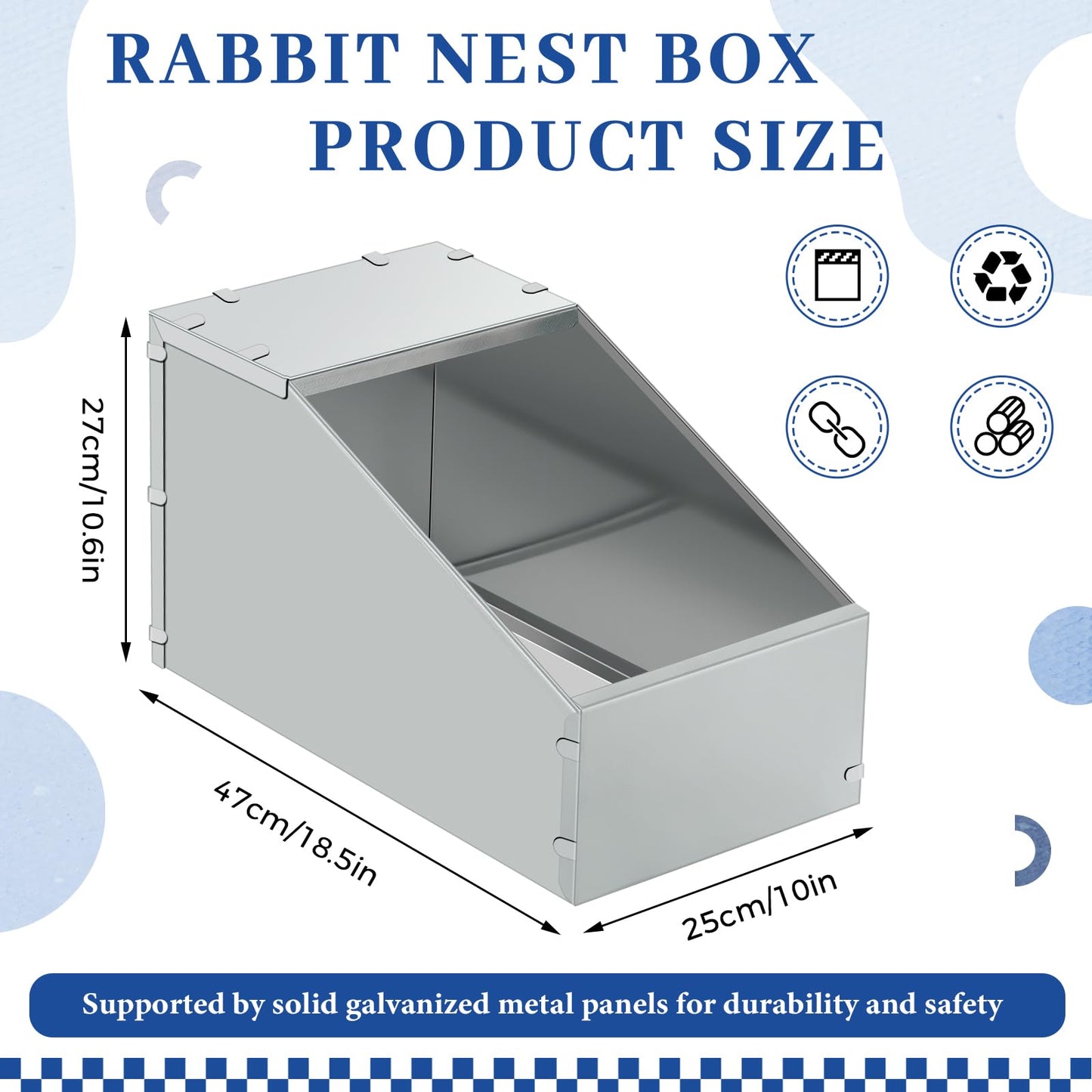 Maxcheck 4 Pcs Galvanized Metal Rabbit Nesting Box Bunny Small Animal Nest with Removable Acrylic Floor Durable Easy to Clean for Indoor Outdoor Use Homesteaders Rabbit Supplies (18.5*10.6*10 Inch)