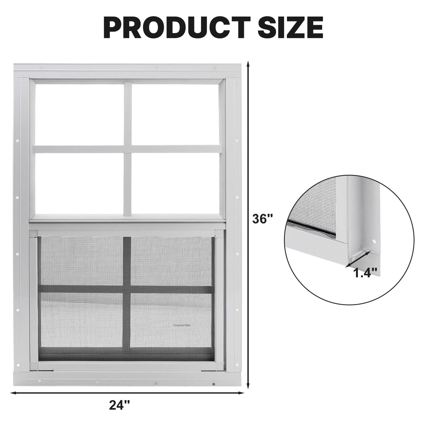 2 Pack Shed Window, 24" x 36" Flush Mount Window with Tempered Glass and Fiberglass Screen, Small Sliding Windows for Shed, Chicken Coop, Playhouse, Household, Garage, Barns, White