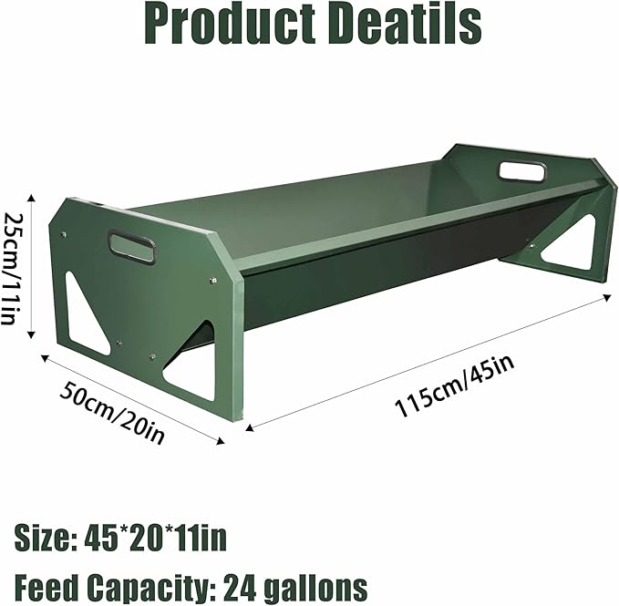 45 Inch Stainless Steel Feed Trough, Heavy Duty Goat Feeder, Livestock Feeder Large Capacity & Easy to Clean, for Calves, Goats, Sheep, Horses, Alpacas