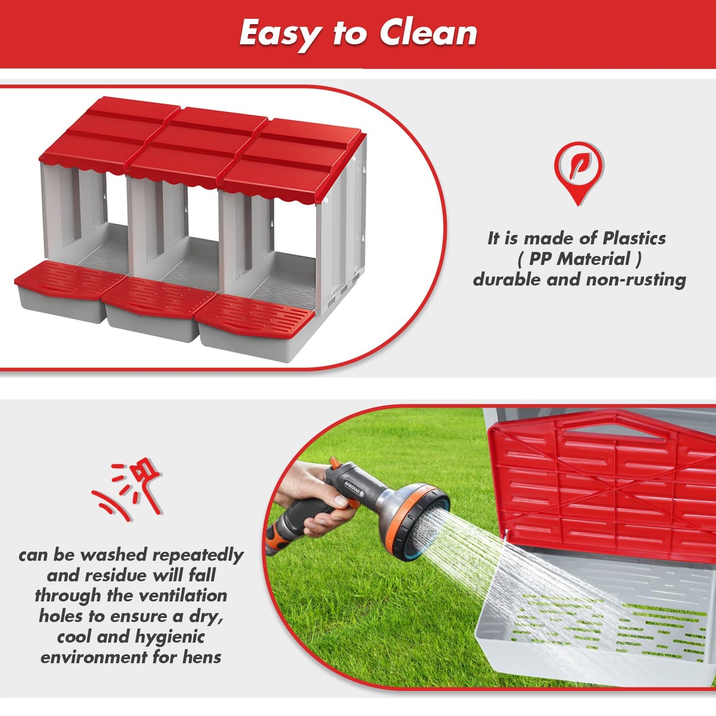 Chicken Nesting Boxes,3 Hole Nesting Box for Chicken Coop, Rolling Egg Collection and Protection Nesting Boxes