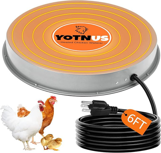Chicken Water Heater for Winter: 11 Inch Chicken Water Heater Base, 77℉ Automatic Shut-Off, Safe for Outdoor Use, 125W Heated Chicken Waterer, Poultry Water Deicer with 6 Feet Cord