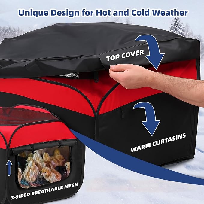 Brooder Box for Chicks Starter Kit - Upgraded Dual Door Collapsible Large Chicken Pen, Easy to Clean Chicken Coop Supplies for Ducks, Quail, Cats, or Dogs, Holds Up to 20 Chicks